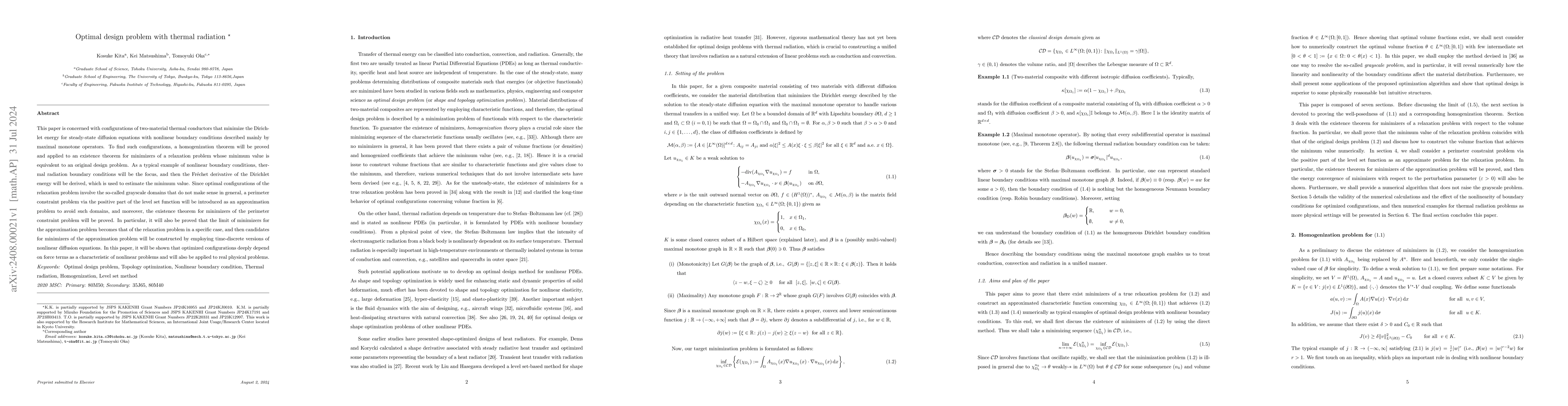 Thumbnail for Optimal design problem with thermal radiation