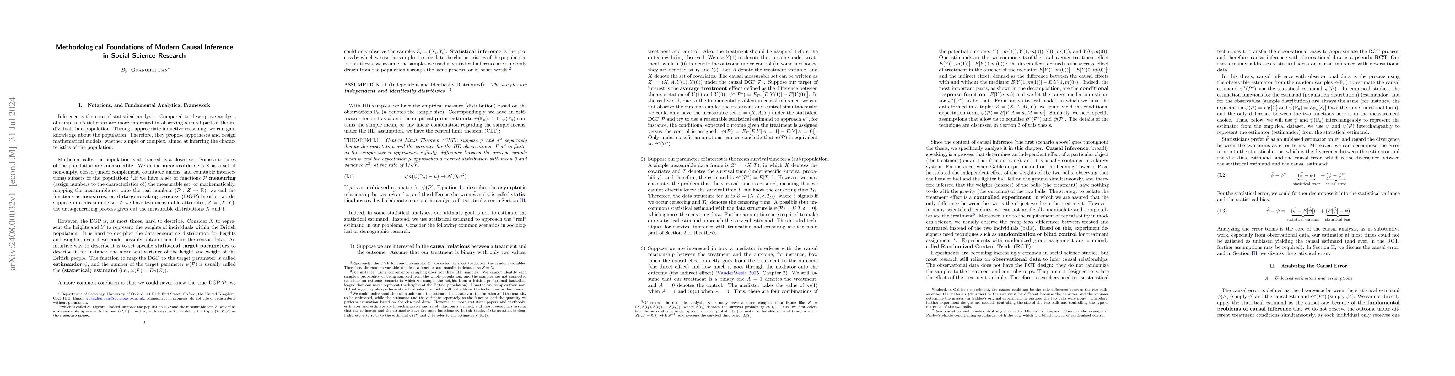 Thumbnail for Methodological Foundations of Modern Causal Inference in Social Science
  Research
