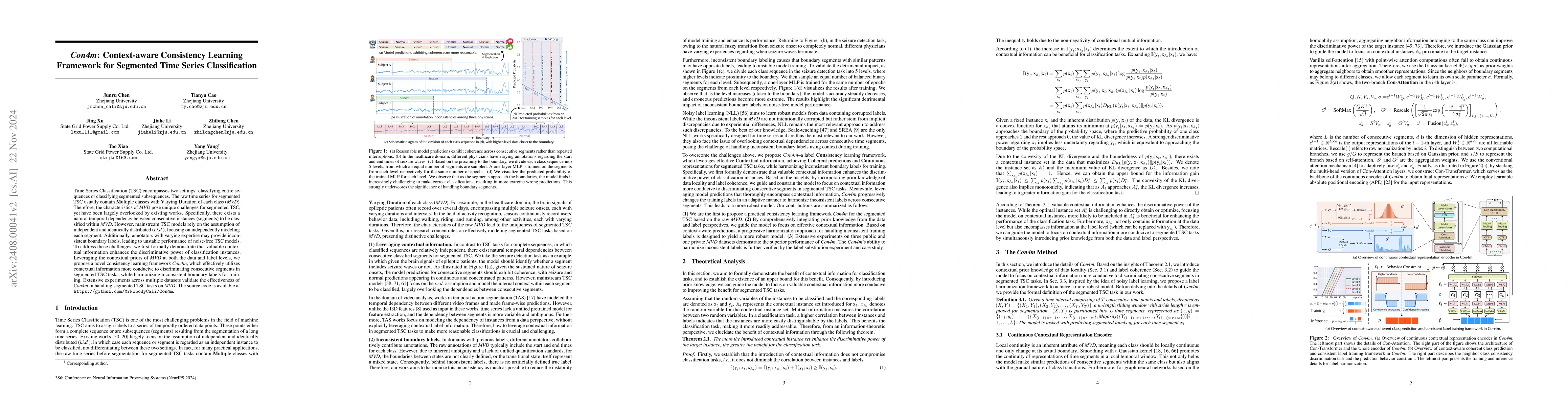Thumbnail for Con4m: Context-aware Consistency Learning Framework for Segmented Time
  Series Classification