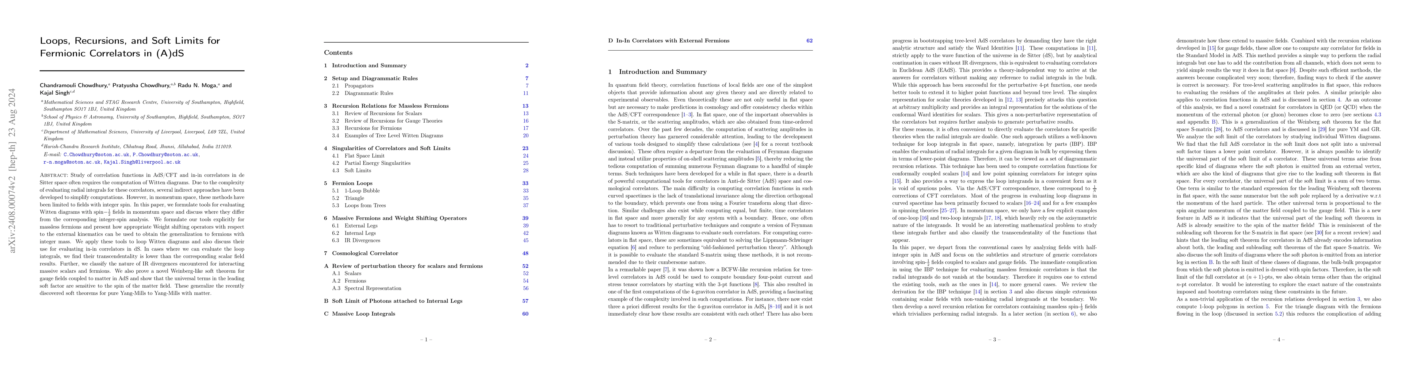 Thumbnail for Loops, Recursions, and Soft Limits for Fermionic Correlators in (A)dS