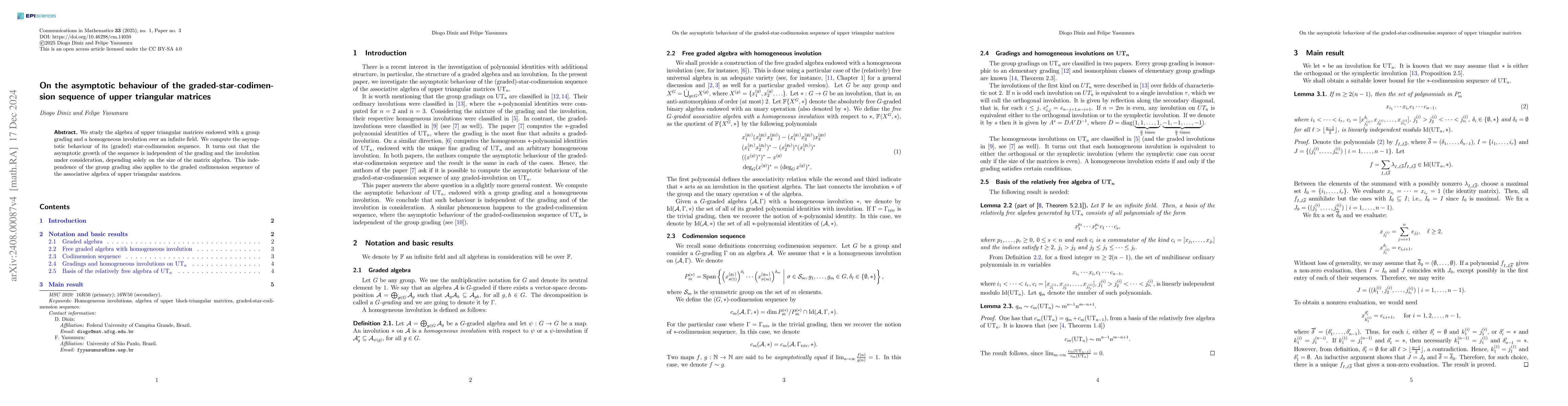 Thumbnail for On the asymptotic behaviour of the graded-star-codimension sequence of
  upper triangular matrices
