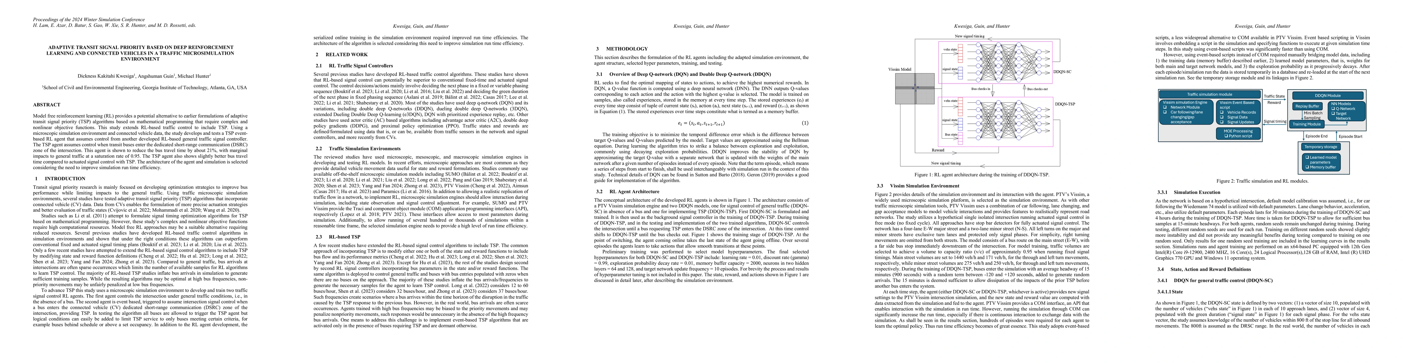 Thumbnail for Adaptive Transit Signal Priority based on Deep Reinforcement Learning
  and Connected Vehicles in a Traffic Microsimulation Environment