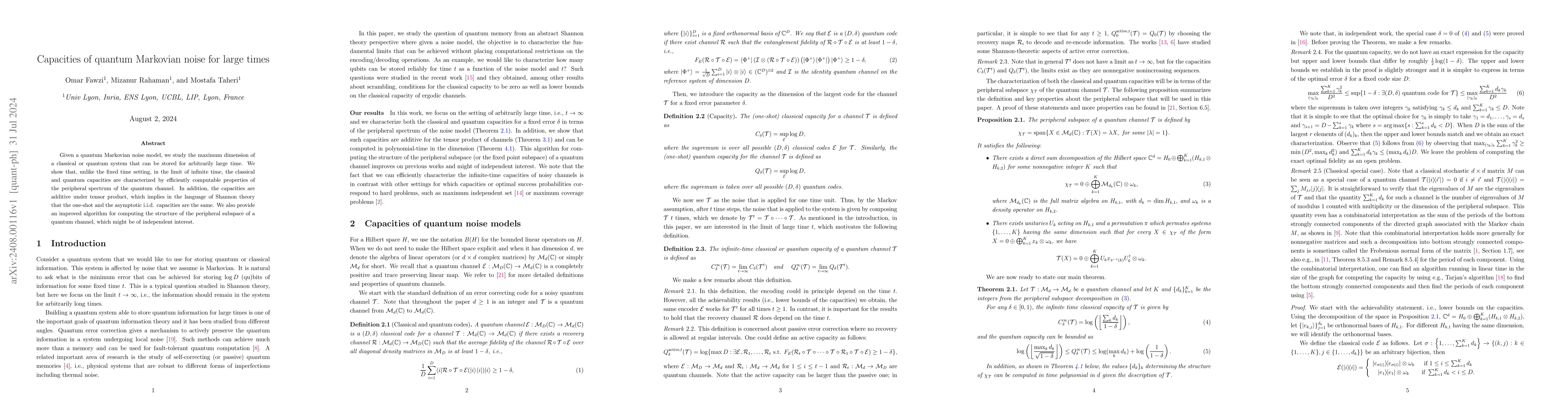 Thumbnail for Capacities of quantum Markovian noise for large times