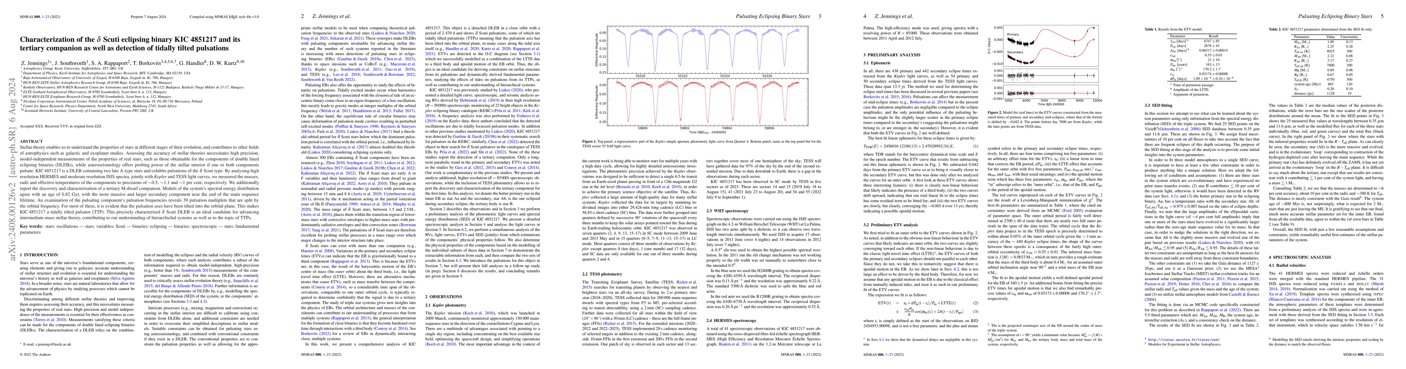 Thumbnail for Characterization of the $δ$ Scuti eclipsing binary KIC 4851217 and
  its tertiary companion as well as detection of tidally tilted pulsations