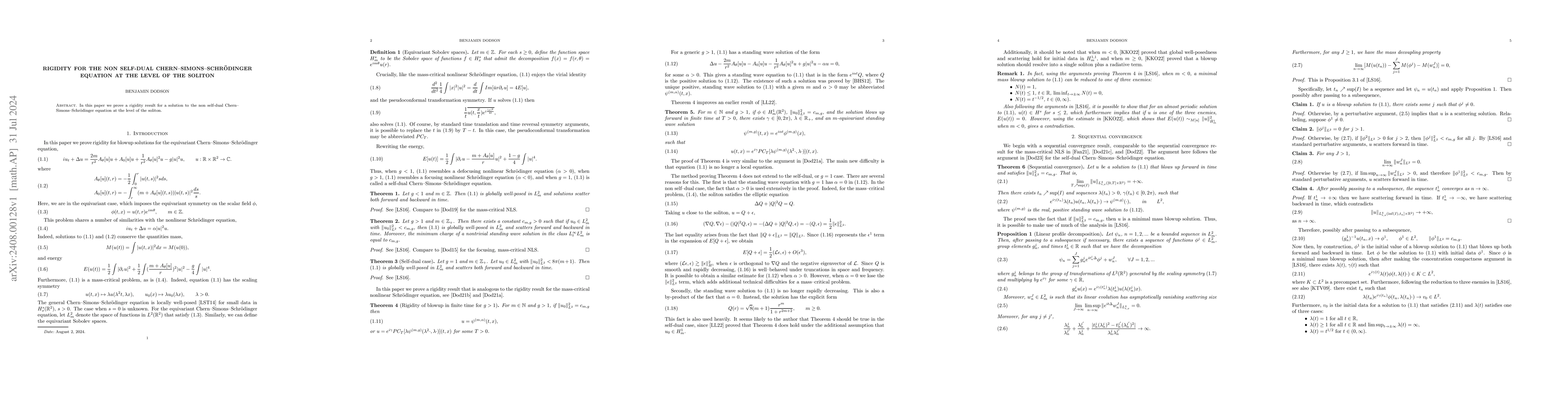 Thumbnail for Rigidity for the non self-dual Chern--Simons--Schr{ö}dinger equation
  at the level of the soliton