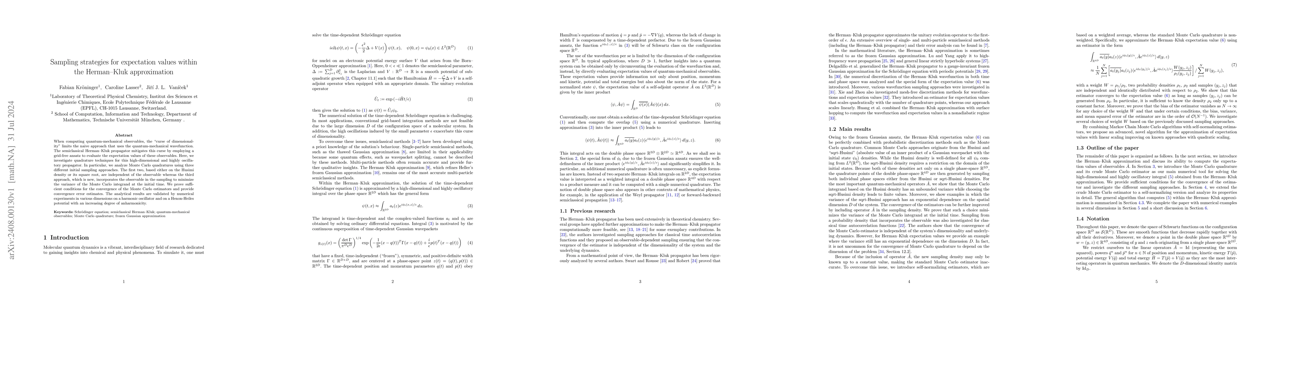 Thumbnail for Sampling strategies for expectation values within the Herman--Kluk
  approximation