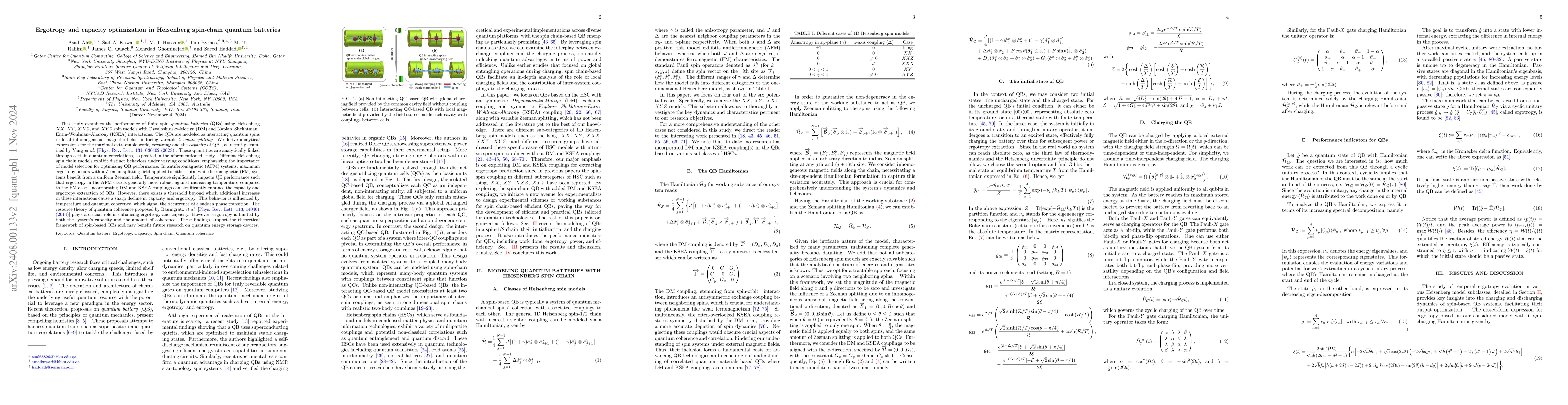 Thumbnail for Ergotropy and capacity optimization in Heisenberg spin-chain quantum
  batteries