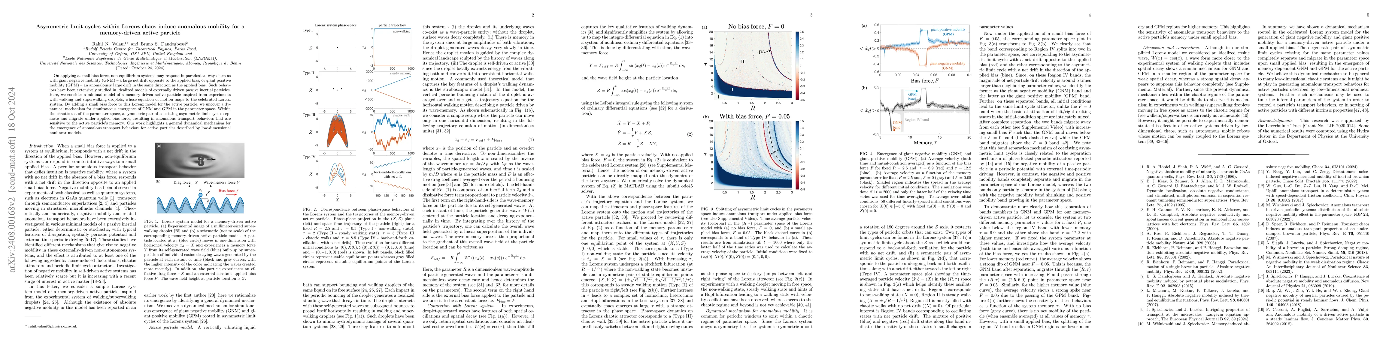 Thumbnail for Asymmetric limit cycles within Lorenz chaos induce anomalous mobility
  for a memory-driven active particle