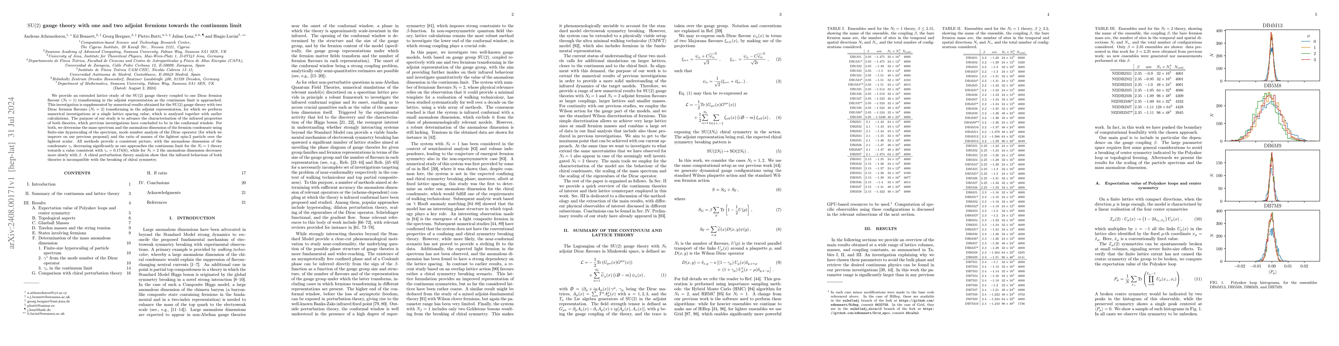 Thumbnail for SU(2) gauge theory with one and two adjoint fermions towards the
  continuum limit