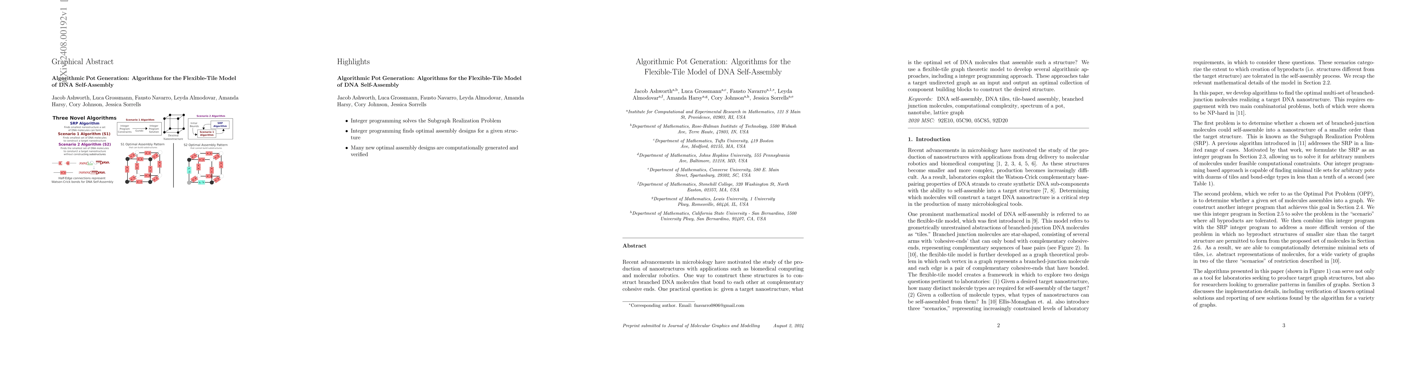 Thumbnail for Algorithmic Pot Generation: Algorithms for the Flexible-Tile Model of
  DNA Self-Assembly