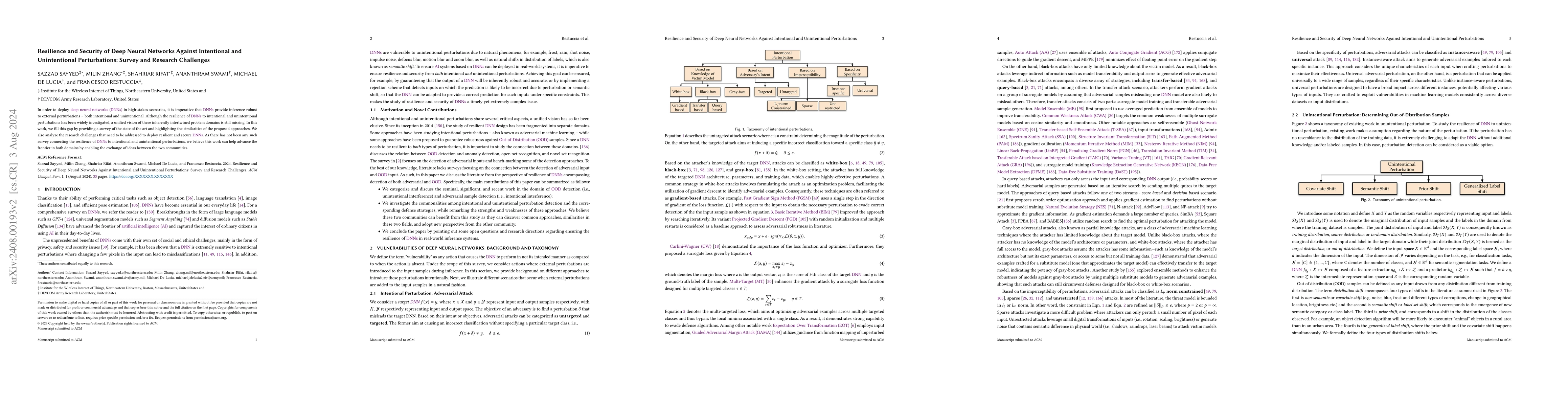 Thumbnail for Resilience and Security of Deep Neural Networks Against Intentional and
  Unintentional Perturbations: Survey and Research Challenges