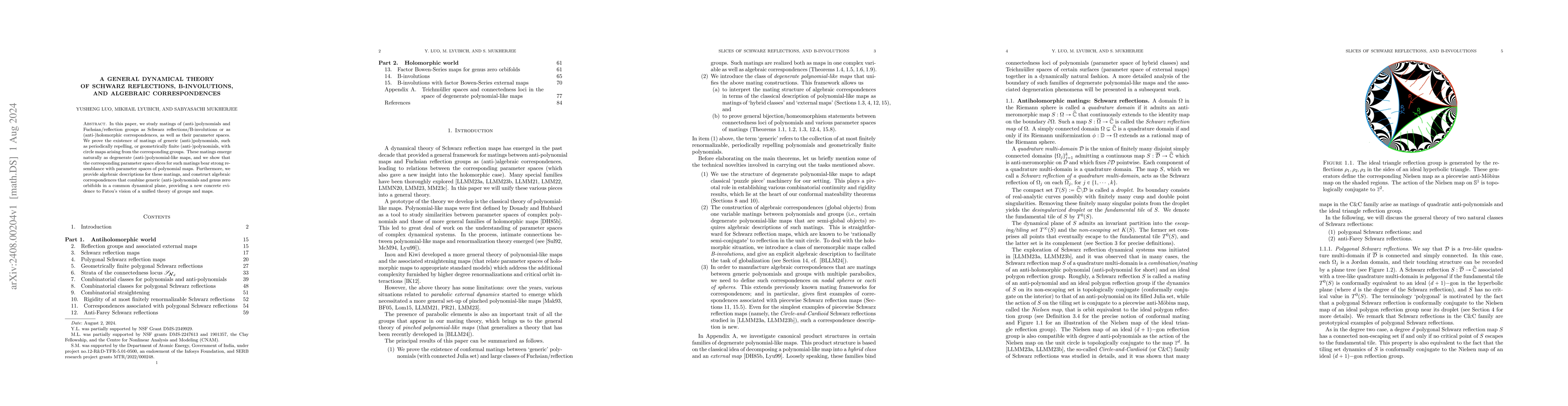 Thumbnail for A general dynamical theory of Schwarz reflections, B-involutions, and
  algebraic correspondences
