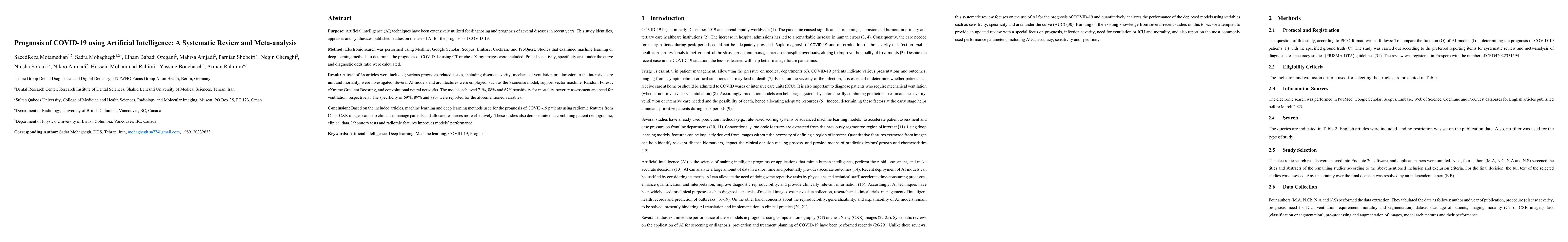 Thumbnail for Prognosis of COVID-19 using Artificial Intelligence: A Systematic Review
  and Meta-analysis