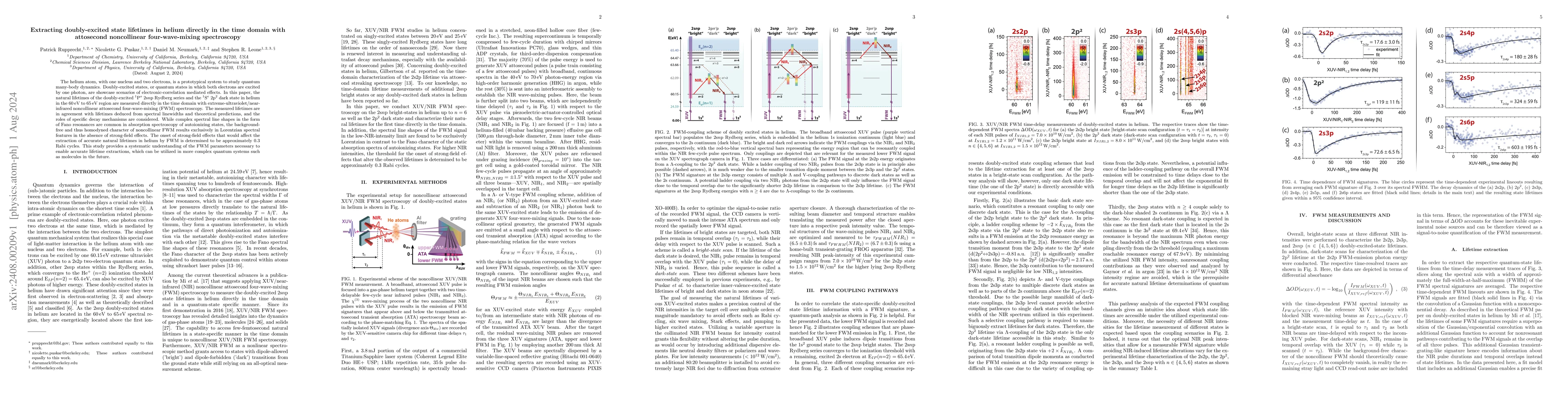 Thumbnail for Extracting doubly-excited state lifetimes in helium directly in the time
  domain with attosecond noncollinear four-wave-mixing spectroscopy