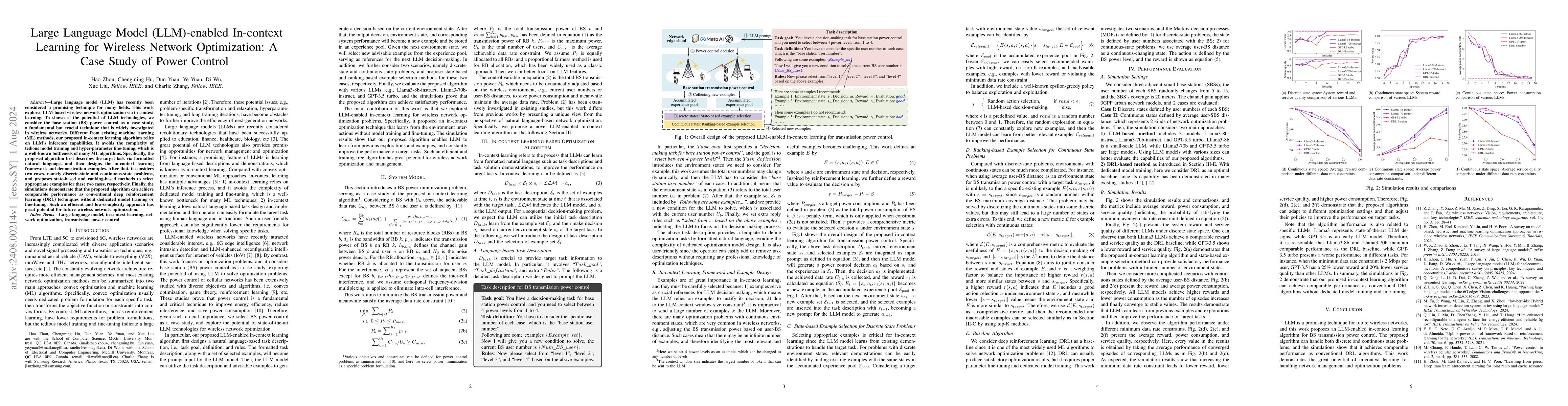 Thumbnail for Large Language Model (LLM)-enabled In-context Learning for Wireless
  Network Optimization: A Case Study of Power Control