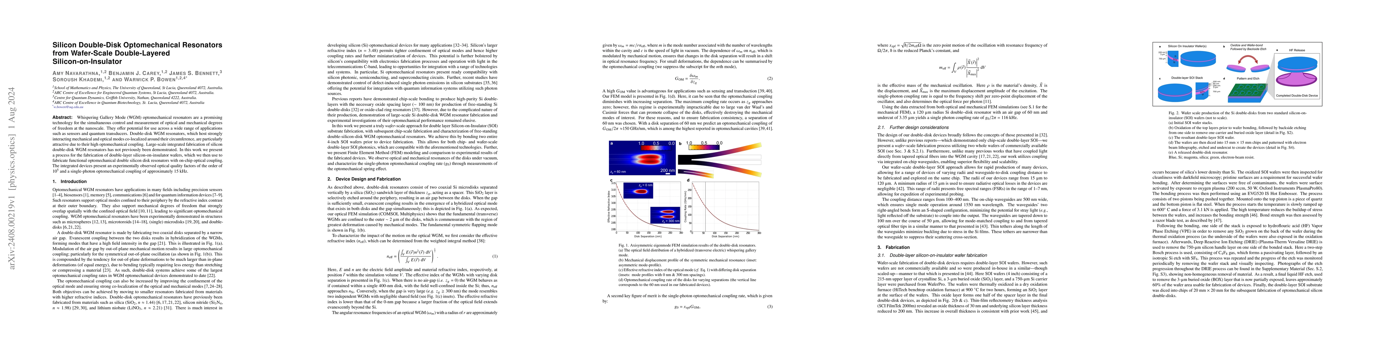 Thumbnail for Silicon Double-Disk Optomechanical Resonators from Wafer-Scale
  Double-Layered Silicon-on-Insulator