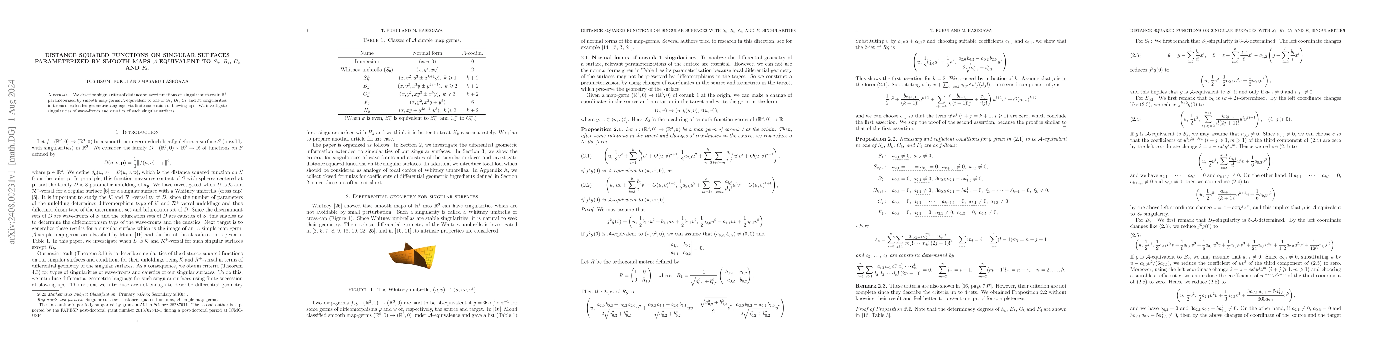Thumbnail for Distance squared functions on singular surfaces parameterized by smooth
  maps $\mathcal{A}$-equivalent to $S_k$, $B_k$, $C_k$ and $F_4$