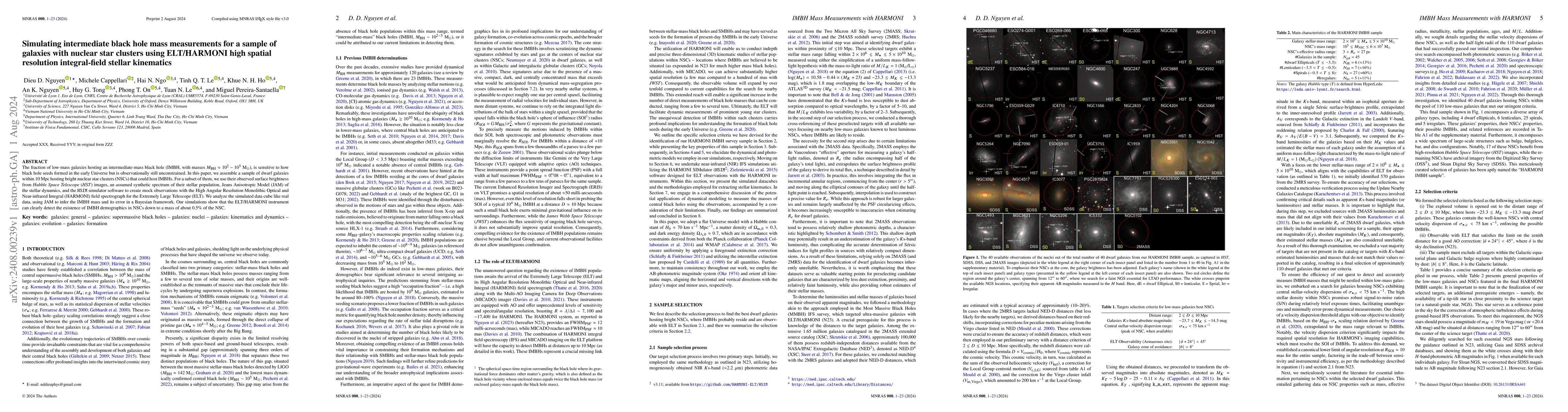 Thumbnail for Simulating intermediate black hole mass measurements for a sample of
  galaxies with nuclear star clusters using ELT/HARMONI high spatial resolution
  integral-field stellar kinematics