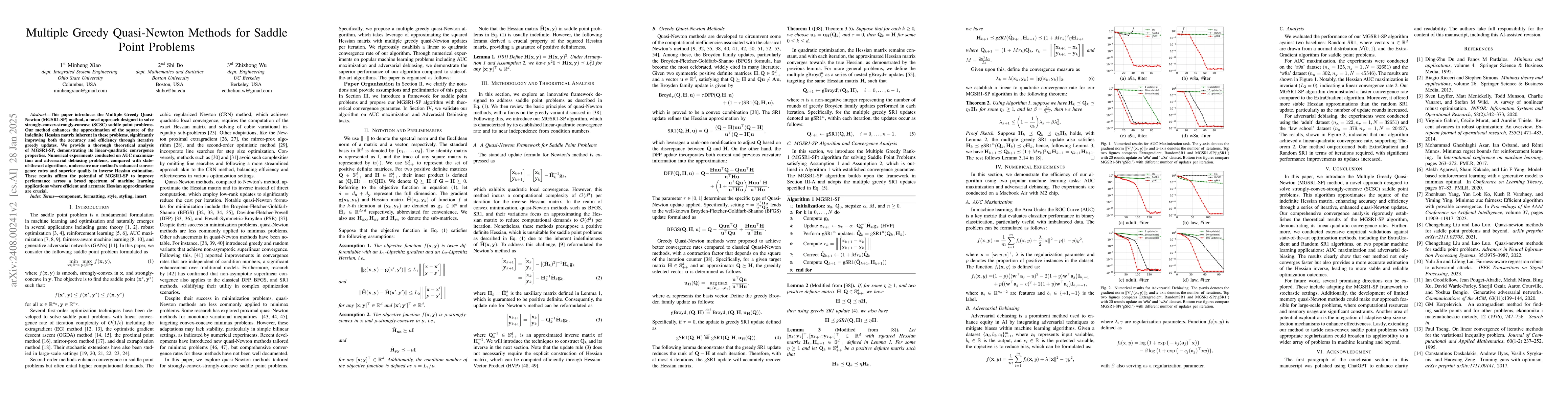 Thumbnail for Multiple Greedy Quasi-Newton Methods for Saddle Point Problems