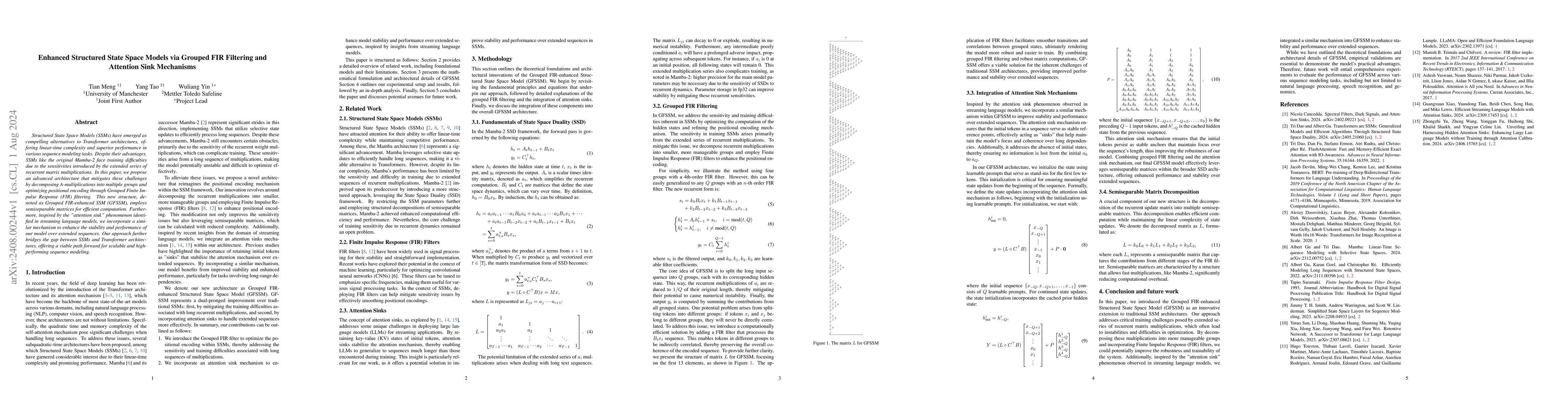Thumbnail for Enhanced Structured State Space Models via Grouped FIR Filtering and
  Attention Sink Mechanisms