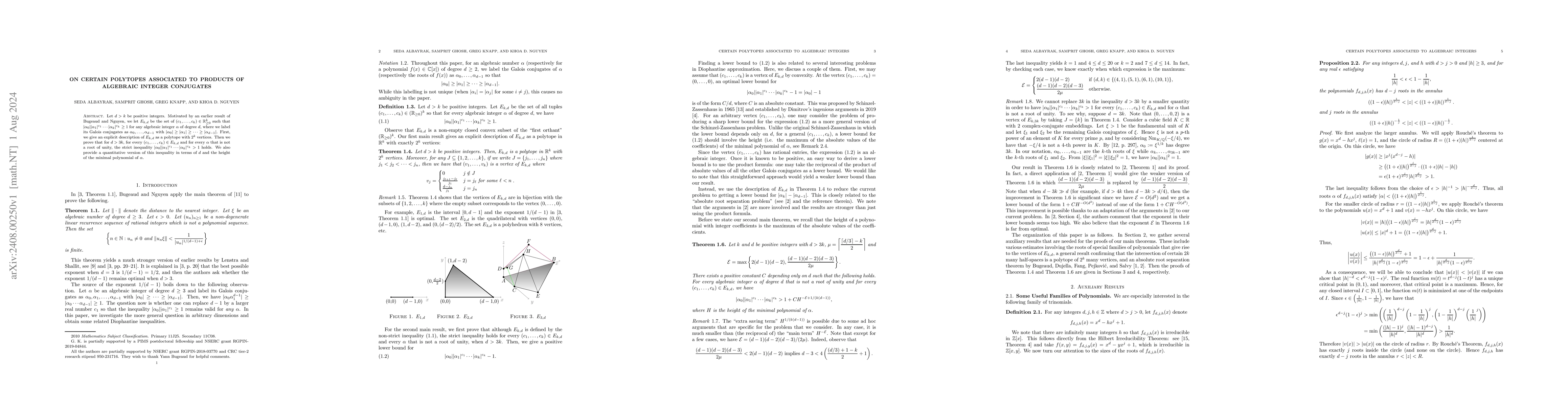 Thumbnail for On Certain Polytopes Associated to Products of Algebraic Integer
  Conjugates