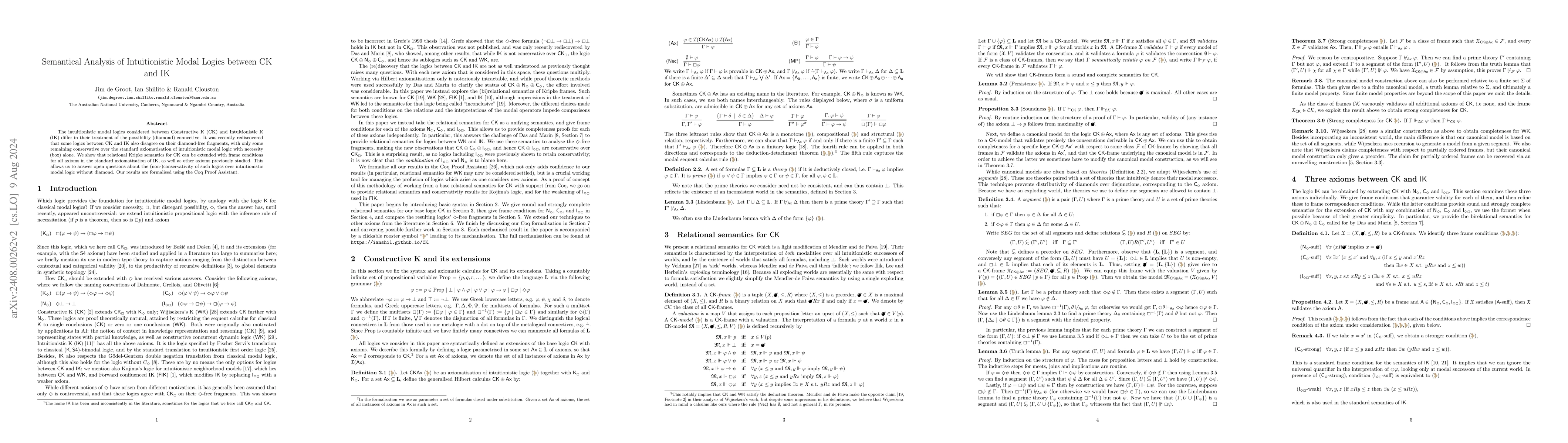 Thumbnail for Semantical Analysis of Intuitionistic Modal Logics between CK and IK