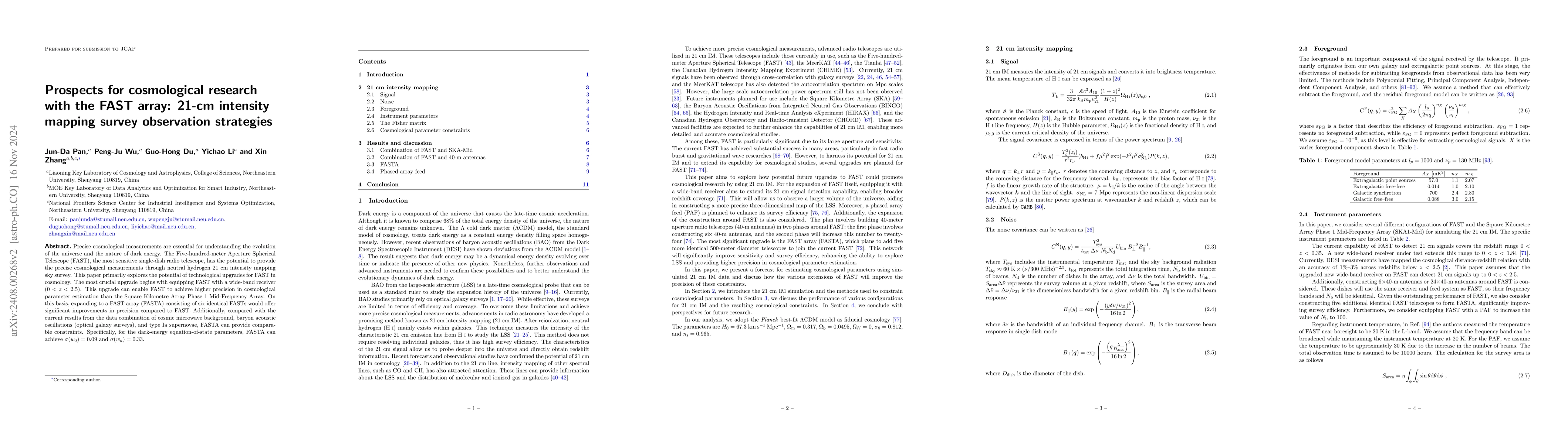 Thumbnail for Prospects for cosmological research with the FAST array: 21-cm intensity
  mapping survey observation strategies