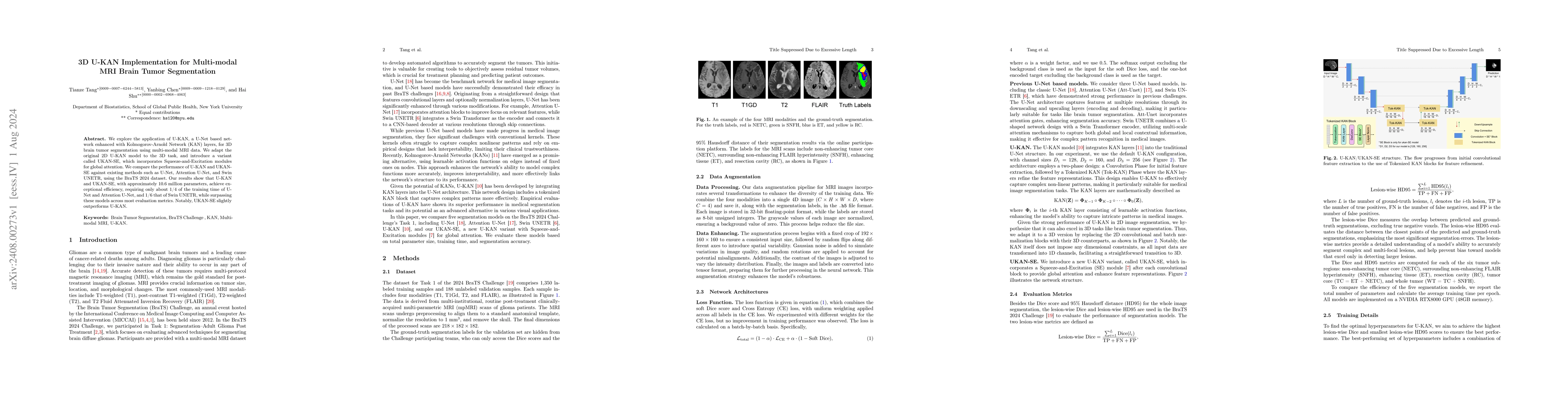 Thumbnail for 3D U-KAN Implementation for Multi-modal MRI Brain Tumor Segmentation
