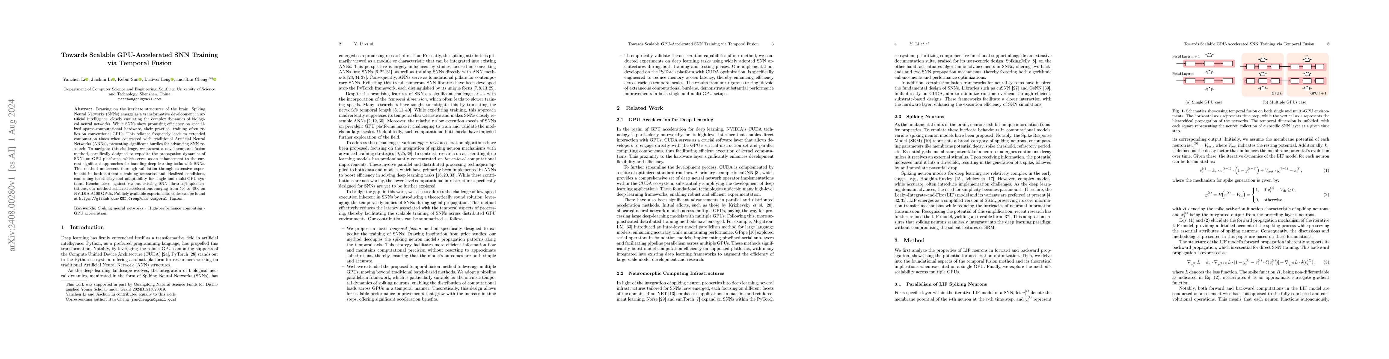 Thumbnail for Towards Scalable GPU-Accelerated SNN Training via Temporal Fusion