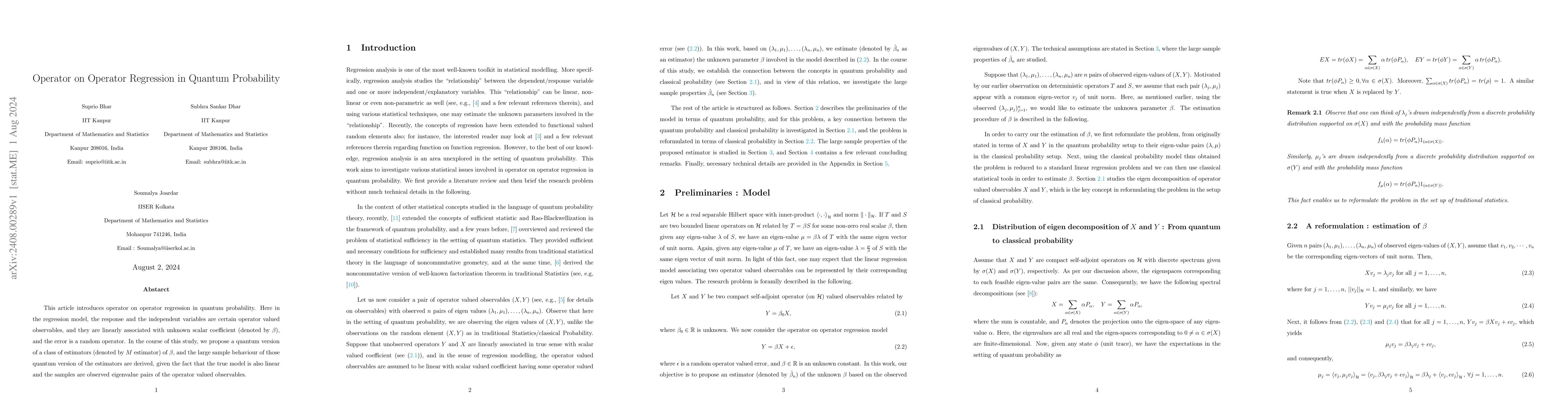 Thumbnail for Operator on Operator Regression in Quantum Probability