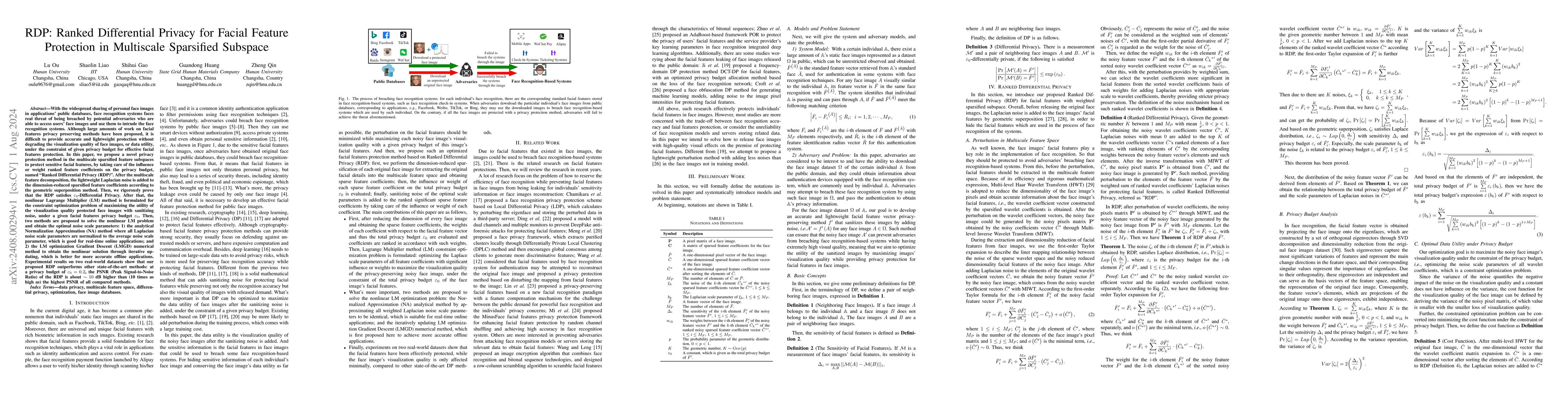 Thumbnail for RDP: Ranked Differential Privacy for Facial Feature Protection in
  Multiscale Sparsified Subspace