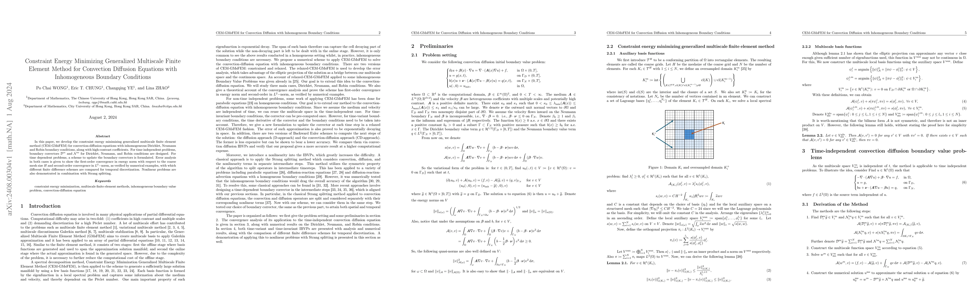 Thumbnail for Constraint Energy Minimizing Generalized Multiscale Finite Element
  Method for Convection Diffusion Equations with Inhomogeneous Boundary
  Conditions