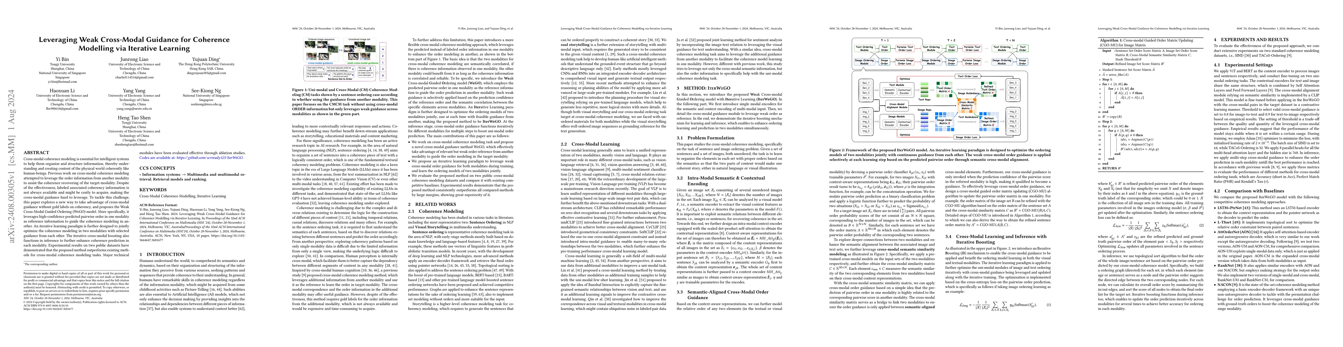 Thumbnail for Leveraging Weak Cross-Modal Guidance for Coherence Modelling via
  Iterative Learning