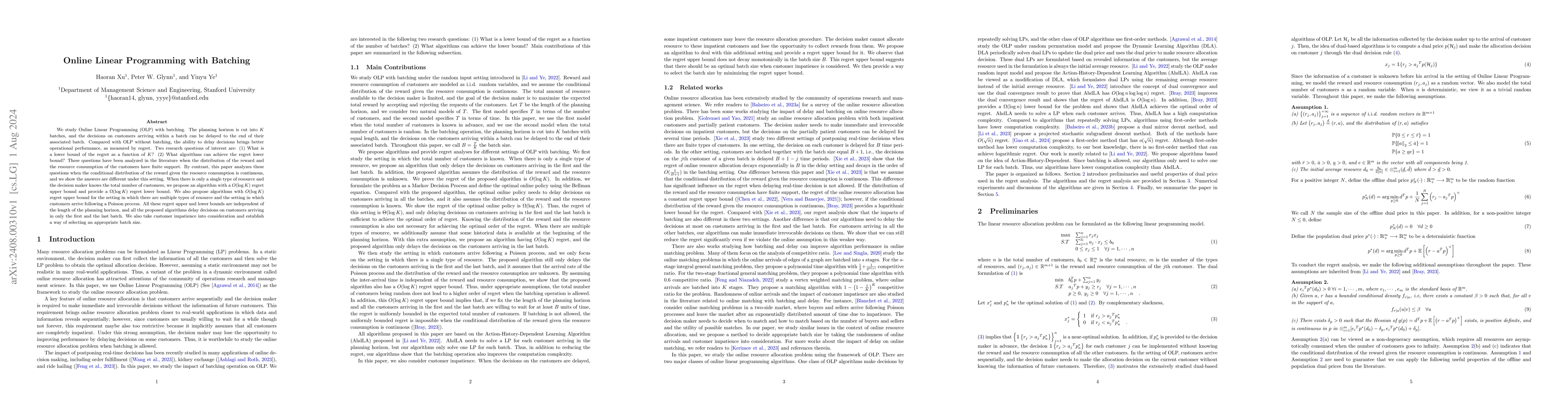 Thumbnail for Online Linear Programming with Batching