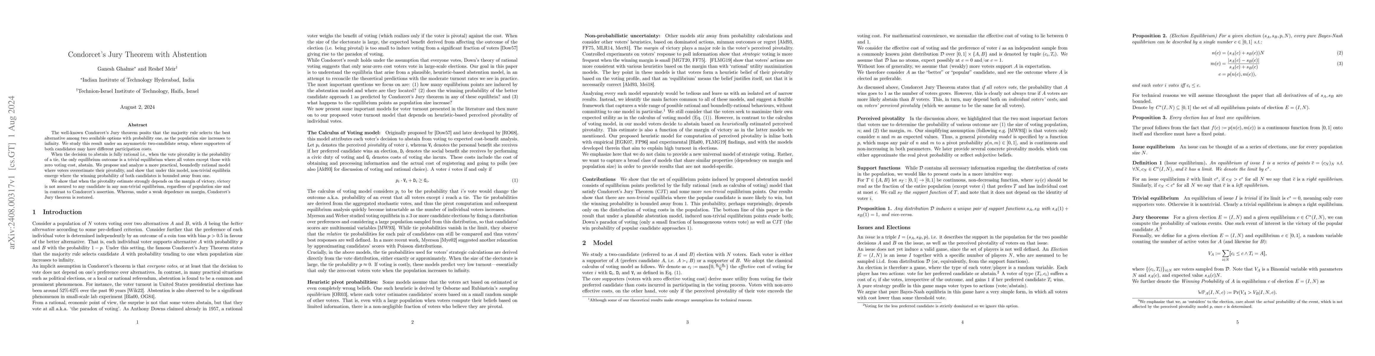 Thumbnail for Condorcet's Jury Theorem with Abstention