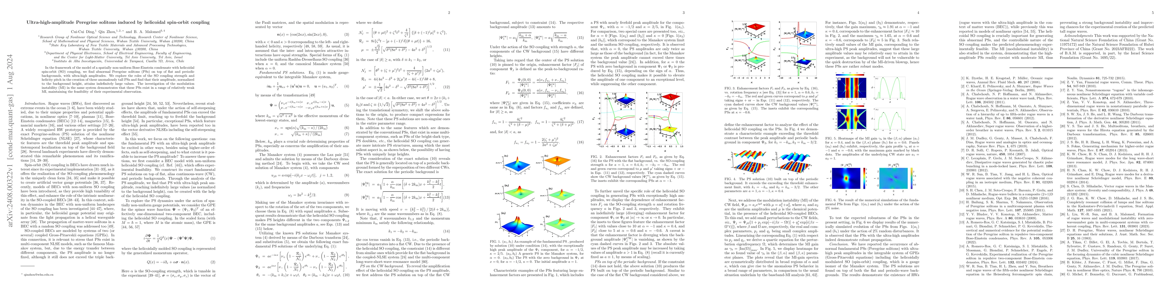 Thumbnail for Ultra-high-amplitude Peregrine solitons induced by helicoidal spin-orbit
  coupling