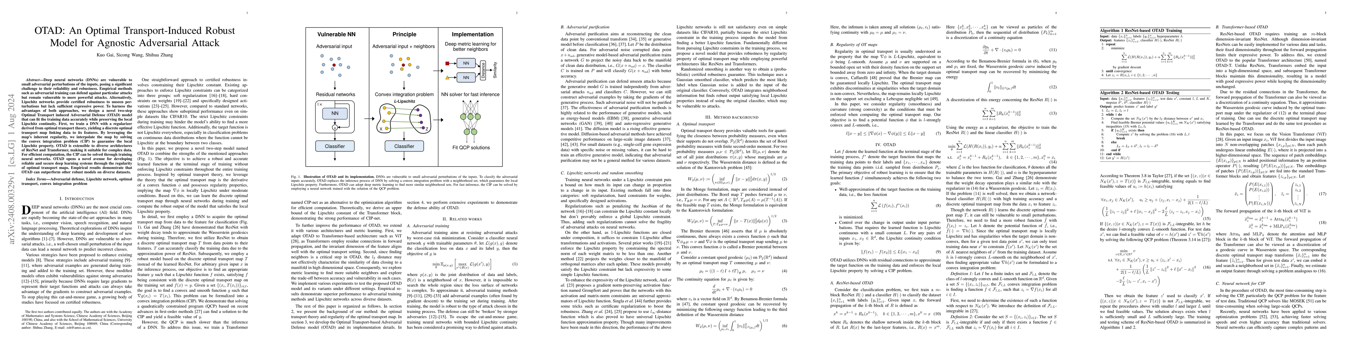 Thumbnail for OTAD: An Optimal Transport-Induced Robust Model for Agnostic Adversarial
  Attack
