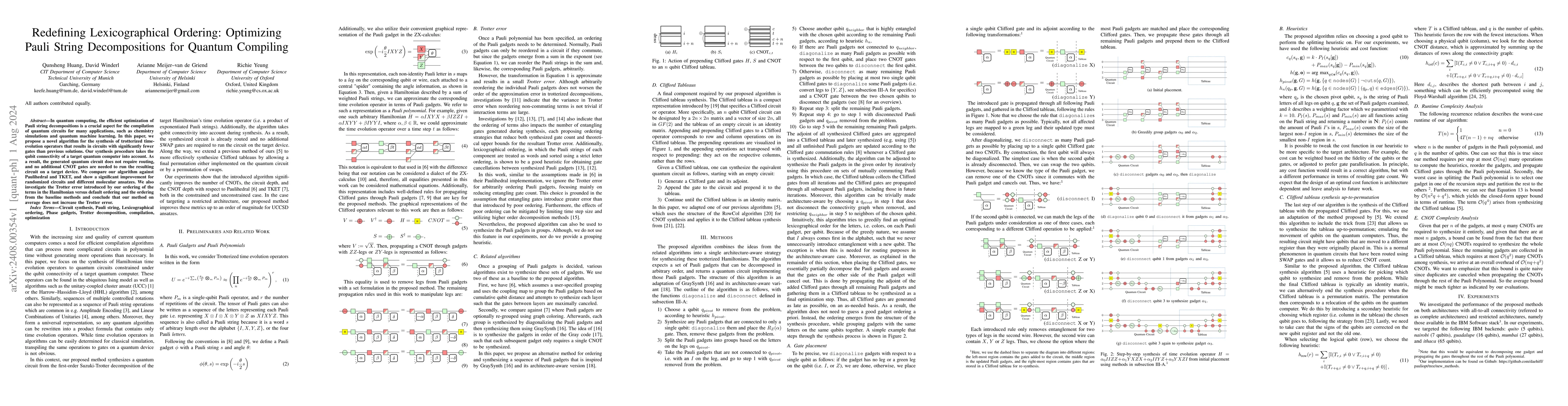 Thumbnail for Redefining Lexicographical Ordering: Optimizing Pauli String
  Decompositions for Quantum Compiling