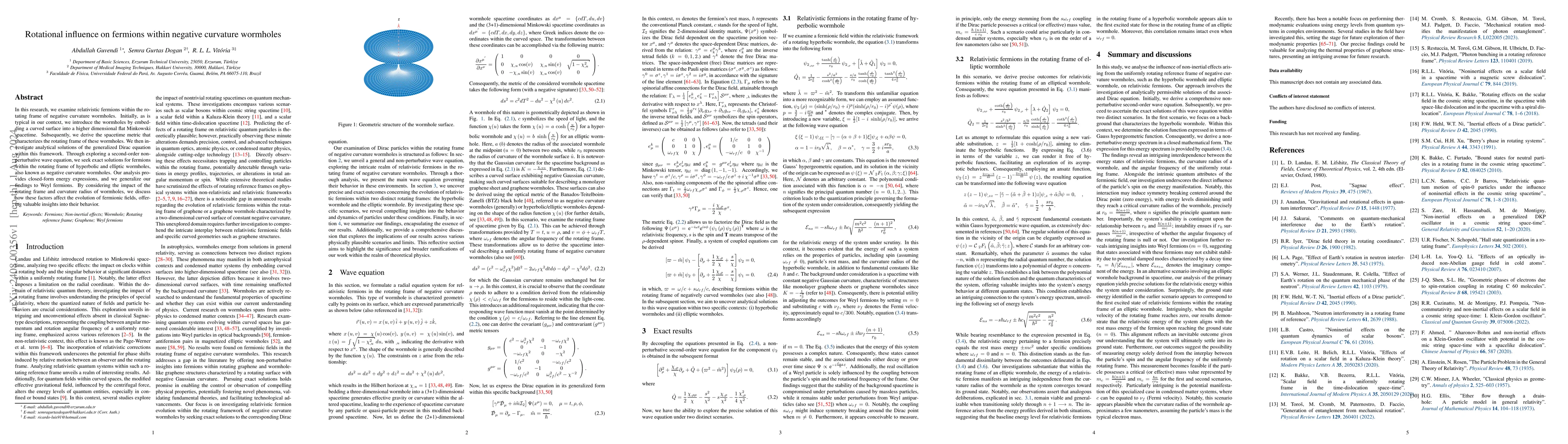 Thumbnail for Rotational influence on fermions within negative curvature wormholes