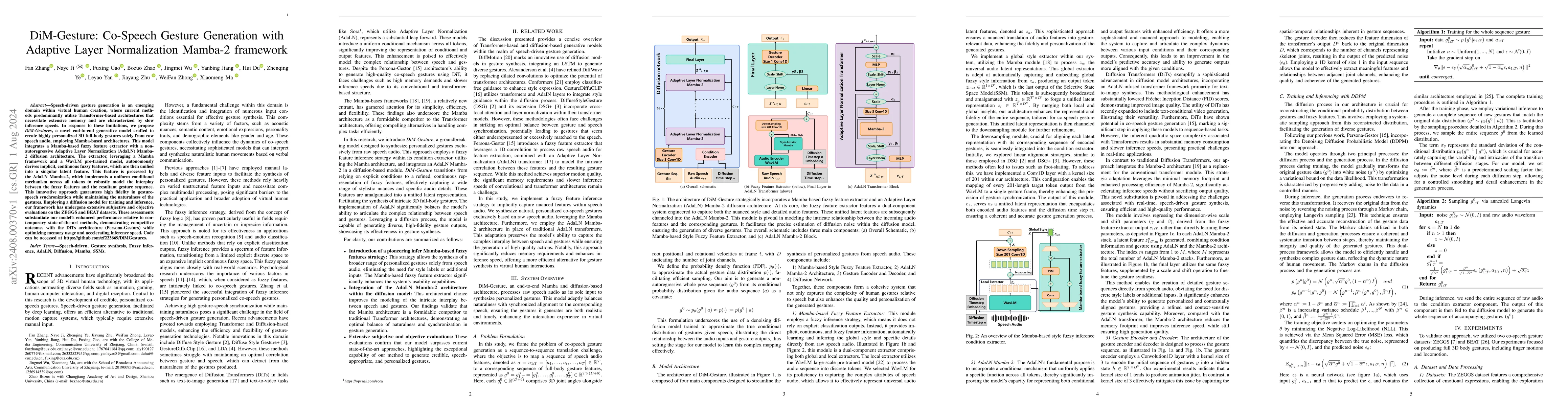 Thumbnail for DiM-Gesture: Co-Speech Gesture Generation with Adaptive Layer
  Normalization Mamba-2 framework