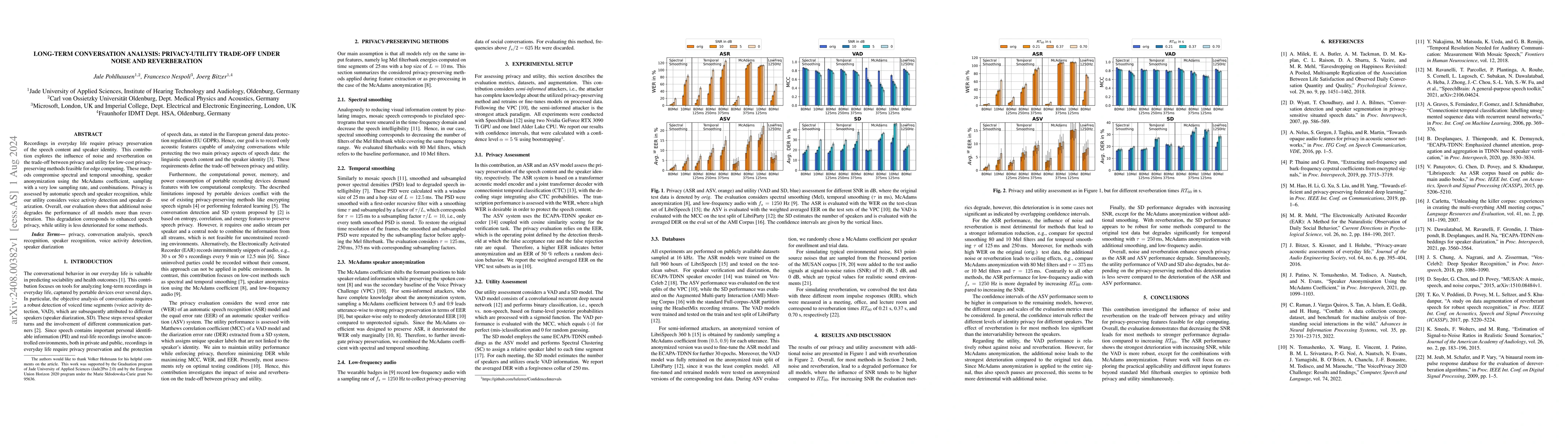 Thumbnail for Long-Term Conversation Analysis: Privacy-Utility Trade-off under Noise
  and Reverberation