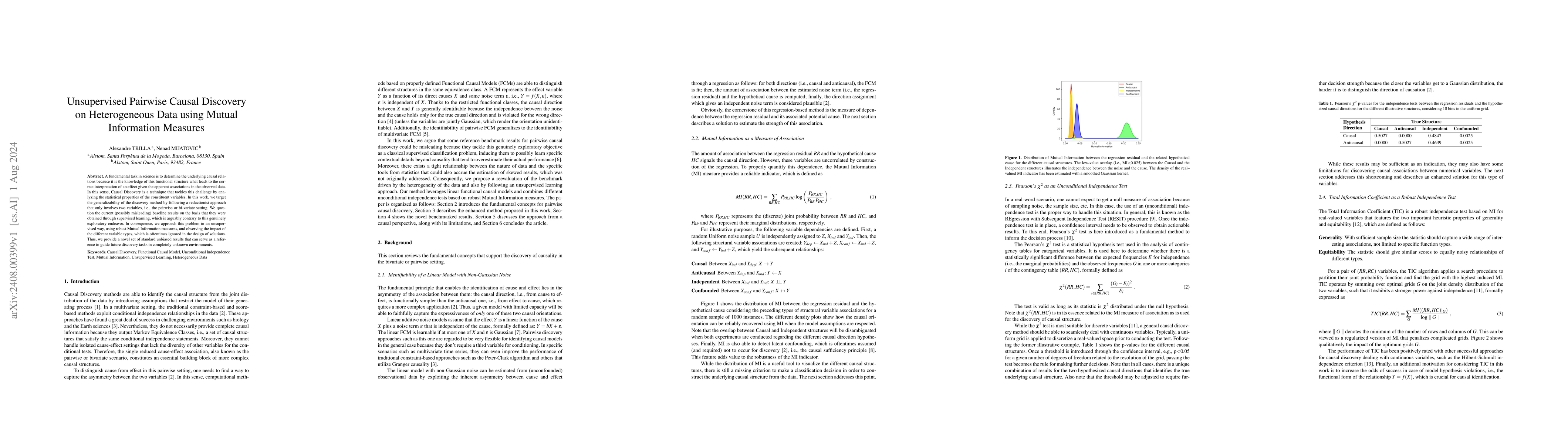 Thumbnail for Unsupervised Pairwise Causal Discovery on Heterogeneous Data using
  Mutual Information Measures