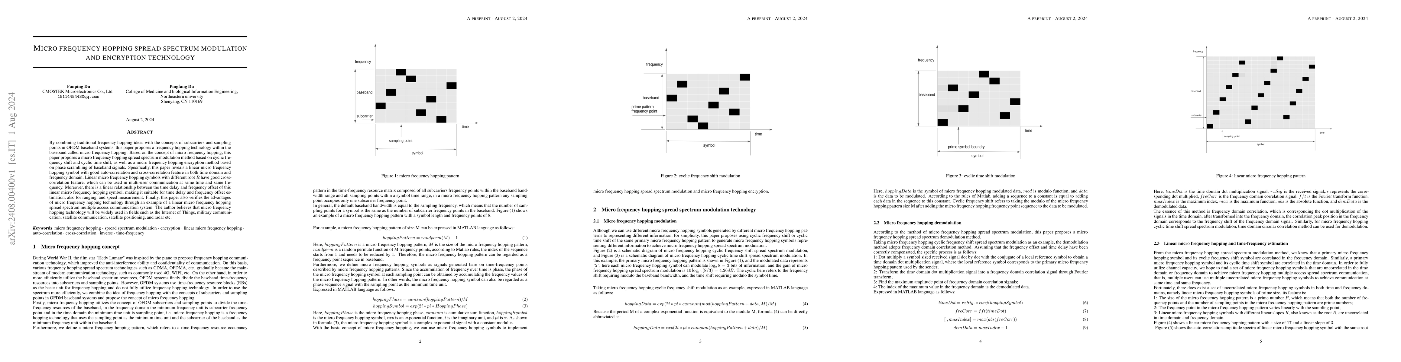 Thumbnail for Micro frequency hopping spread spectrum modulation and encryption
  technology