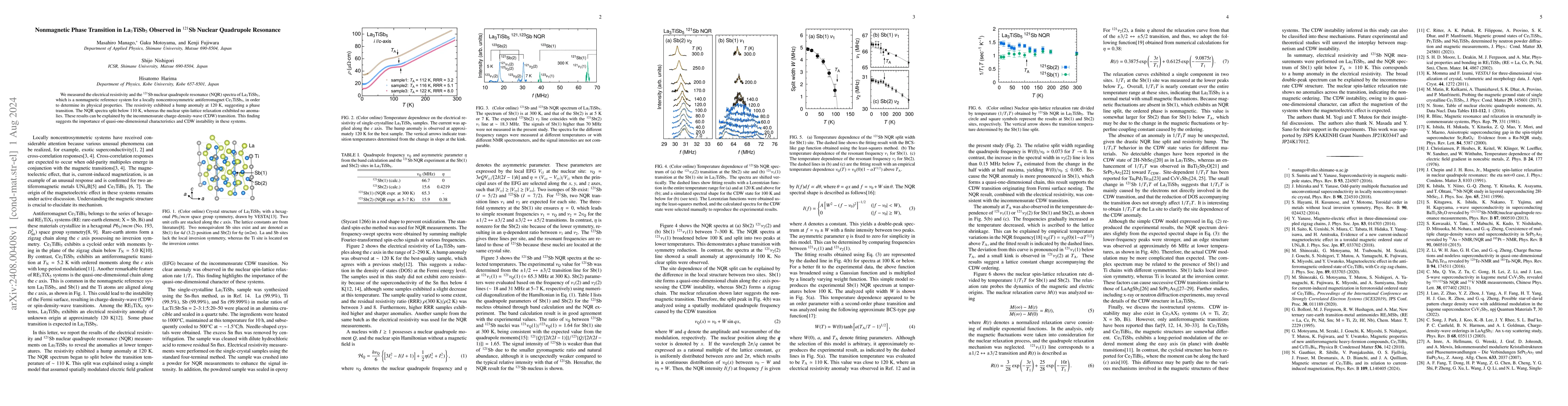 Thumbnail for Nonmagnetic Phase Transition in La$_3$TiSb$_5$ Observed in $^{121}$Sb
  Nuclear Quadrupole Resonance