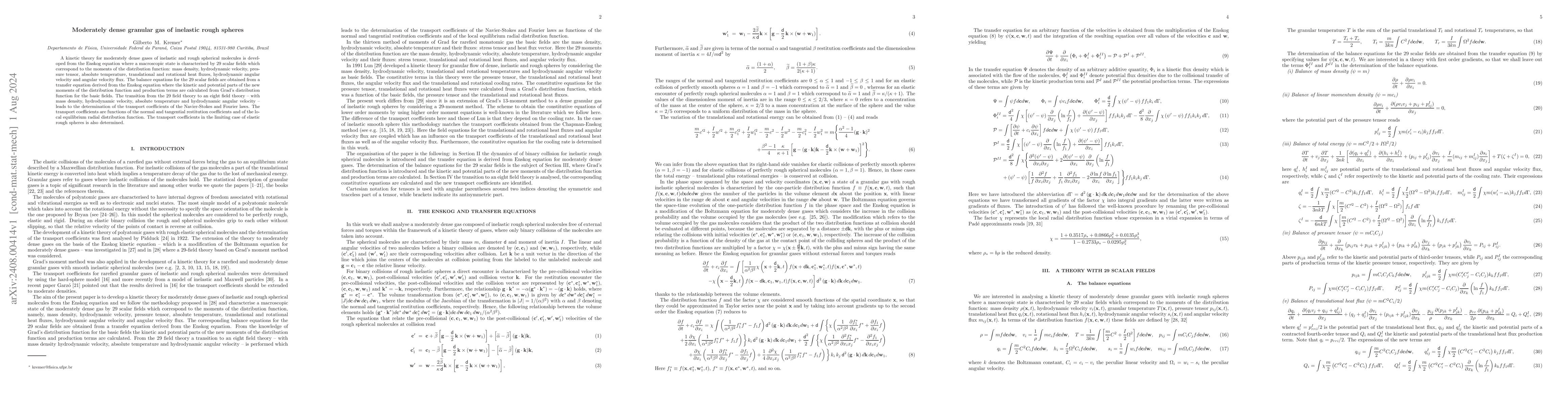 Thumbnail for Moderately dense granular gas of inelastic rough spheres
