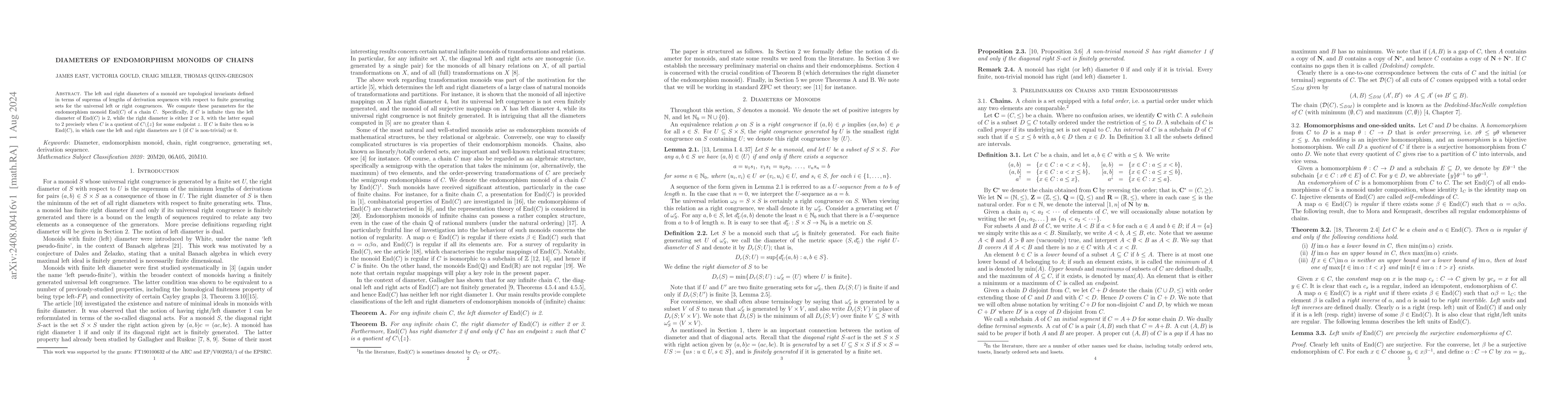 Thumbnail for Diameters of endomorphism monoids of chains