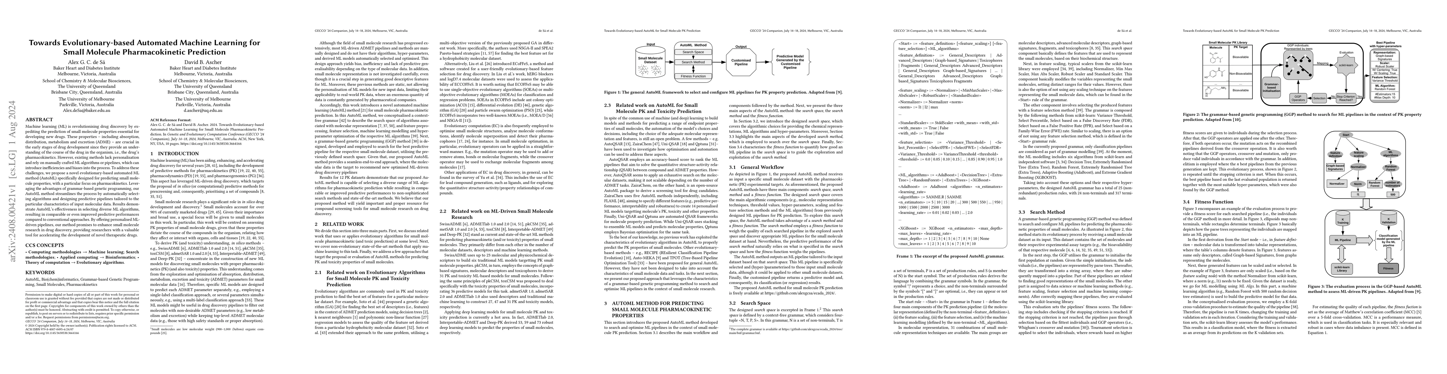 Thumbnail for Towards Evolutionary-based Automated Machine Learning for Small Molecule
  Pharmacokinetic Prediction