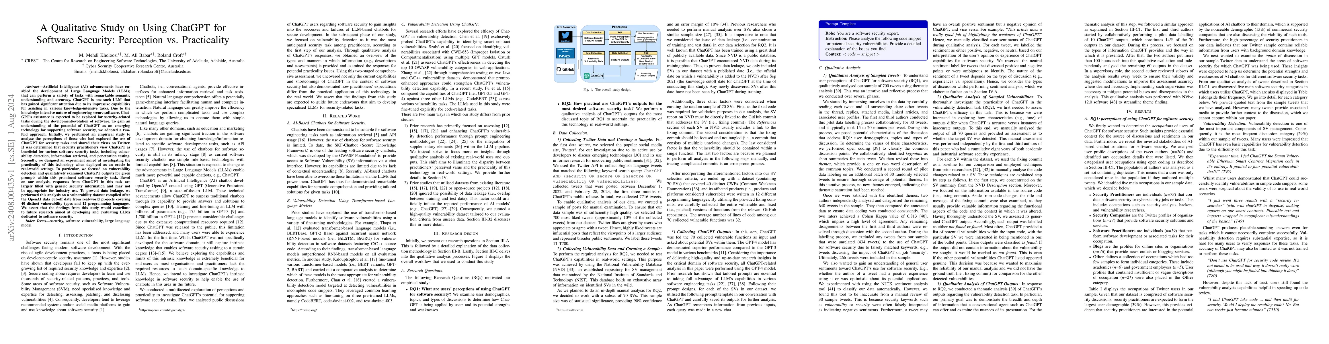Thumbnail for A Qualitative Study on Using ChatGPT for Software Security: Perception
  vs. Practicality