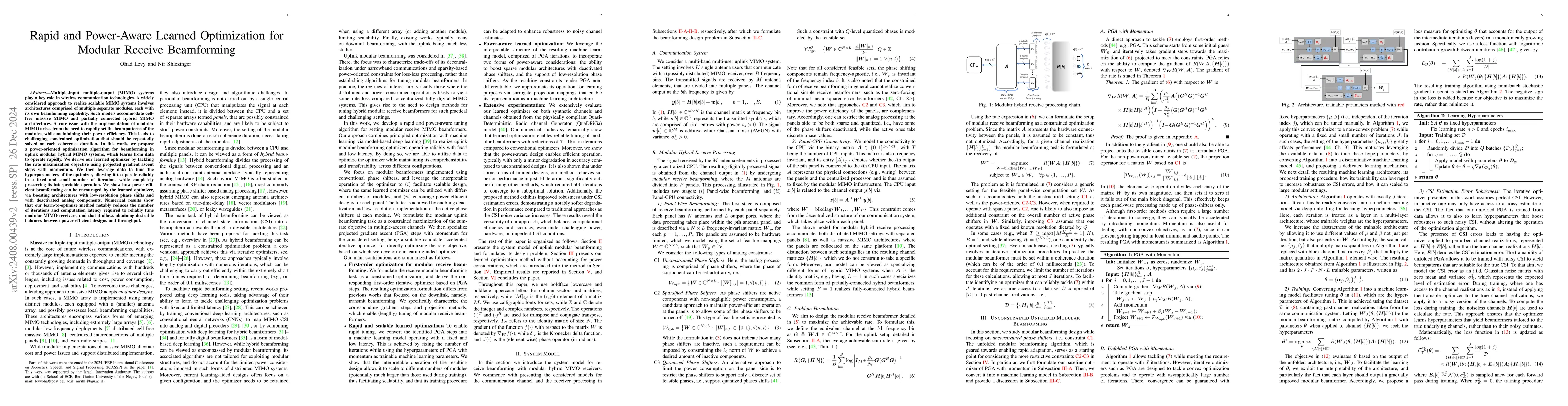 Thumbnail for Rapid and Power-Aware Learned Optimization for Modular Receive
  Beamforming