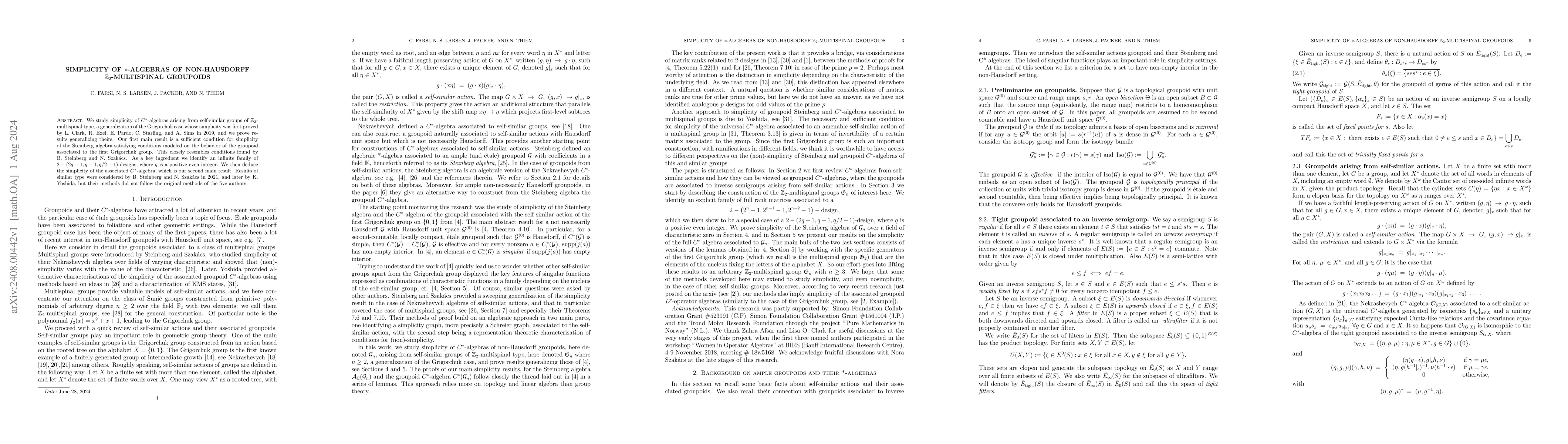 Thumbnail for Simplicity of $*$-algebras of non-Hausdorff $\mathbb{Z}_2$-multispinal
  groupoids